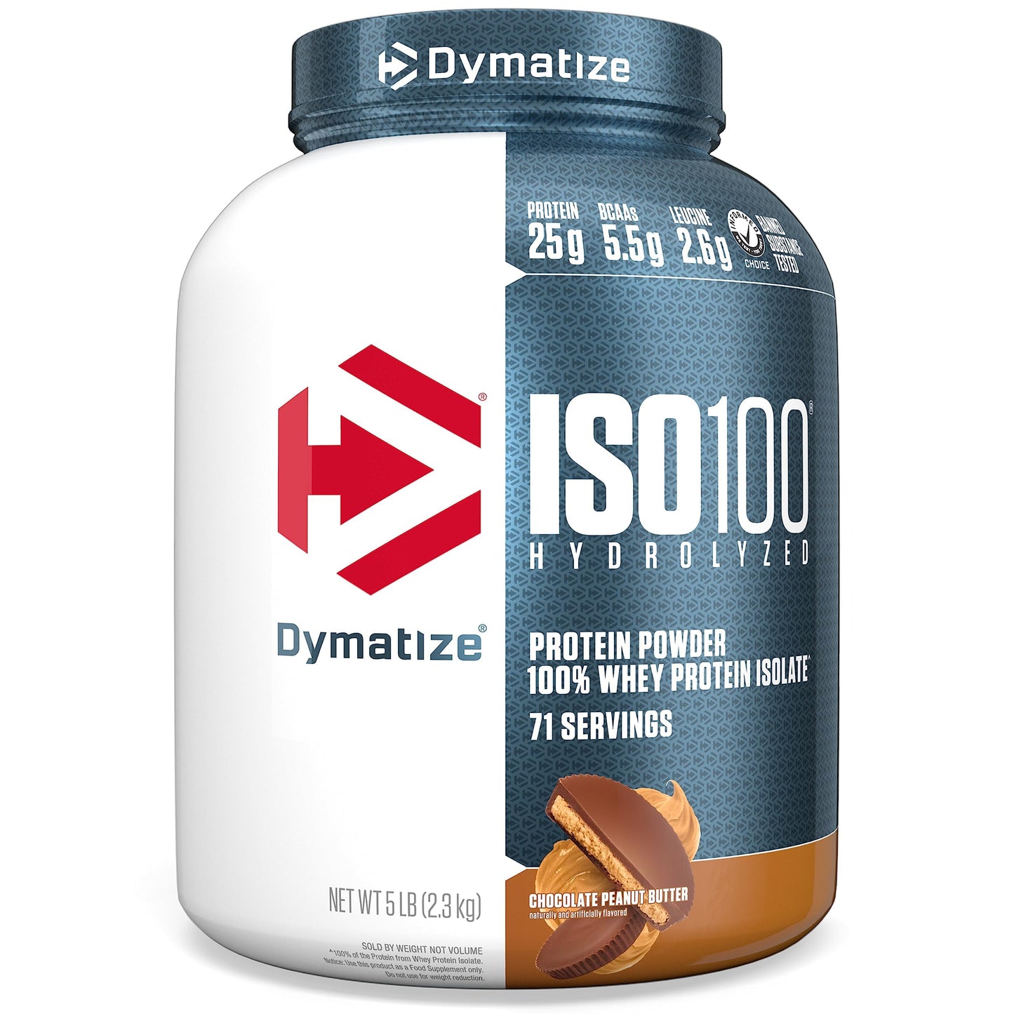 Dymatize ISO100 Whey Protein Powder Isolate, Gourmet Chocolate, 25g of Protein, 20 Servings, 5.5g BCAAs, Less Than 120 Cal., Gluten Free, 1g Fat, 1g Sugar, 2g Carb