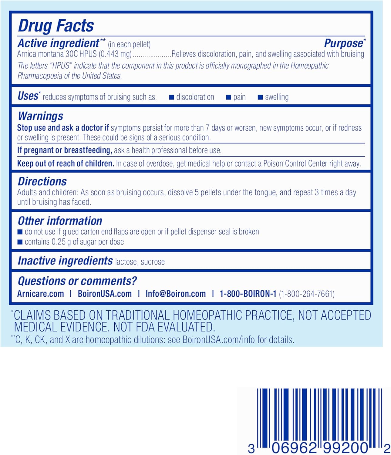 Boiron Arnica Bruise - Arnica Montana 30c for Relief of Pain, Swelling, and Discoloration from Bruises - 3 Count (240 Pellets) - Nirvana Guru