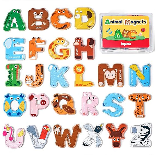 JoyCat Wooden Thick Alphabet Magnets for Toddlers Fridge Large Size Cute Animal Colorful ABC Magnetic Letters 26 Uppercase Letters Educational Toy Set for Kids Toddlers Preschool Learning Spelling nirvanaguru