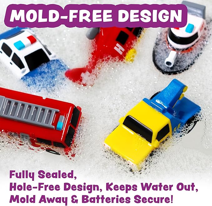 Tub Works® Emergency™ Cars Light Up Bath Toys, 6 Pack | Water-Activated Light Up Toys Flash & Change Color | Soft, Squeezable Baby & Toddler Bath Toys | Sensory Toys with Bath Lights for Kids Bath nirvanaguru