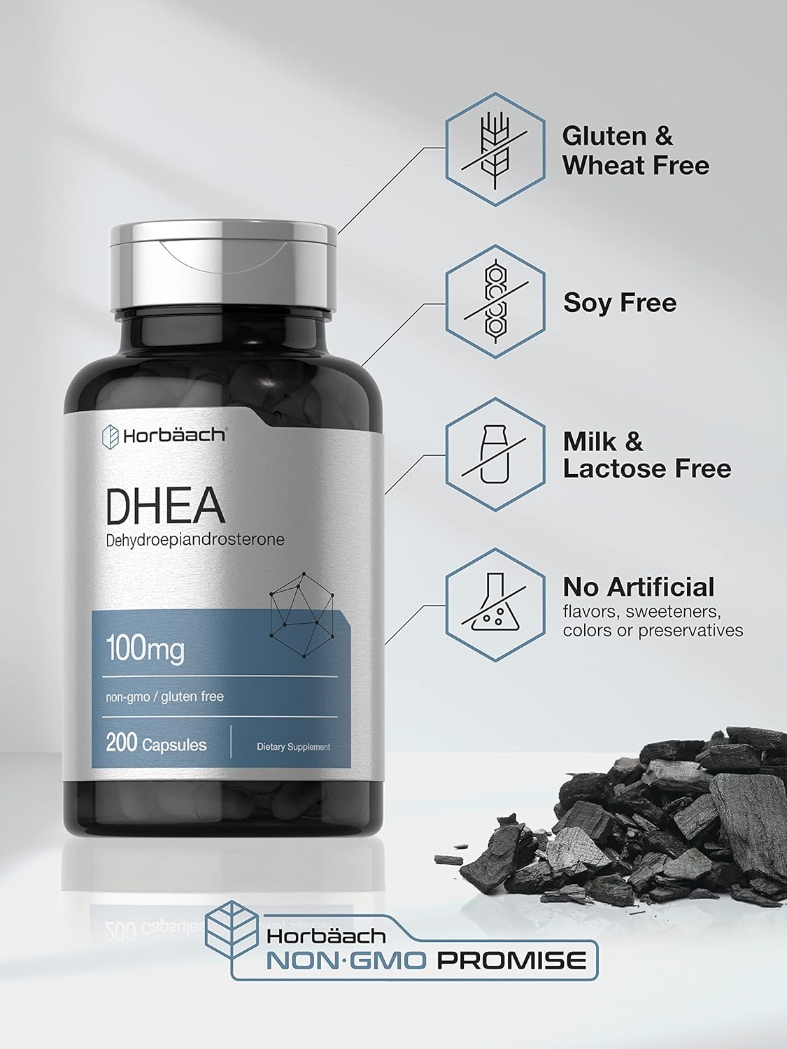 Horbäach DHEA 100mg | 200 Capsules | Supplement for Men and Women | Non-GMO, Gluten Free - Nirvana Guru