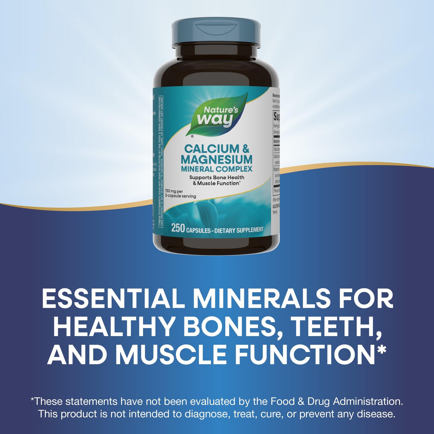 Nature's Way Calcium & Magnesium Mineral Complex, Supports Bone Health & Muscle Function,* 750 mg per 3-Capsule Serving, 250 Capsules (Packaging May Vary) - Nirvana Guru