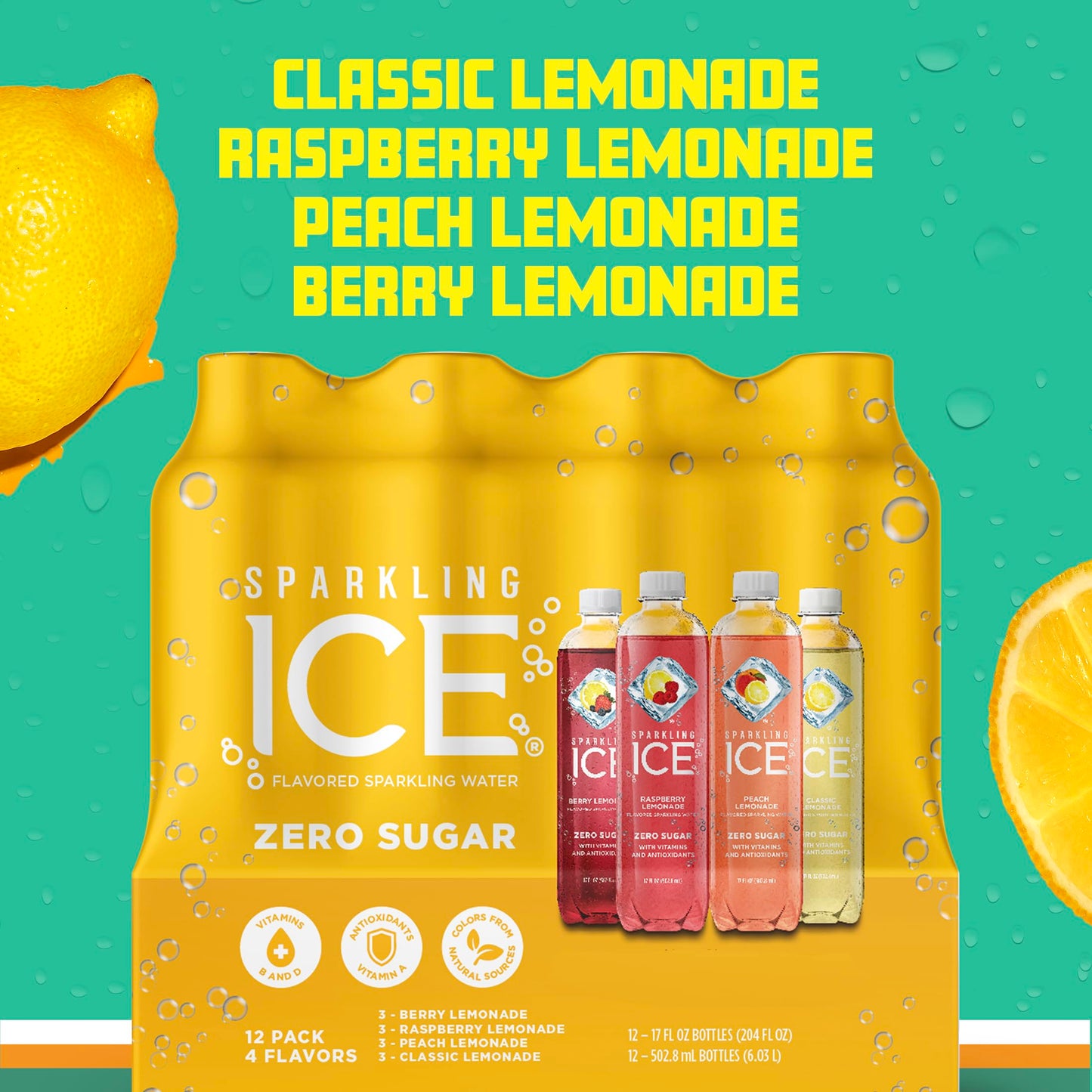 Sparkling Ice Purple Variety Pack, Flavored Water, Zero Sugar, with Vitamins and Antioxidants, 17 fl oz, 12 count (Black Raspberry, Cherry Limeade, Orange Mango, Kiwi Strawberry)