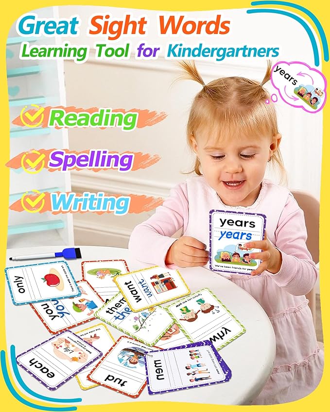 Sight Words Flash Cards Kindergarten, 250 Dolch Sight Word Writing Reading Spelling Games, Preschool Kindergarten Toddler Learning Activities, Homeschool Supplies Educational Toys for Kids Ages 3+ nirvanaguru