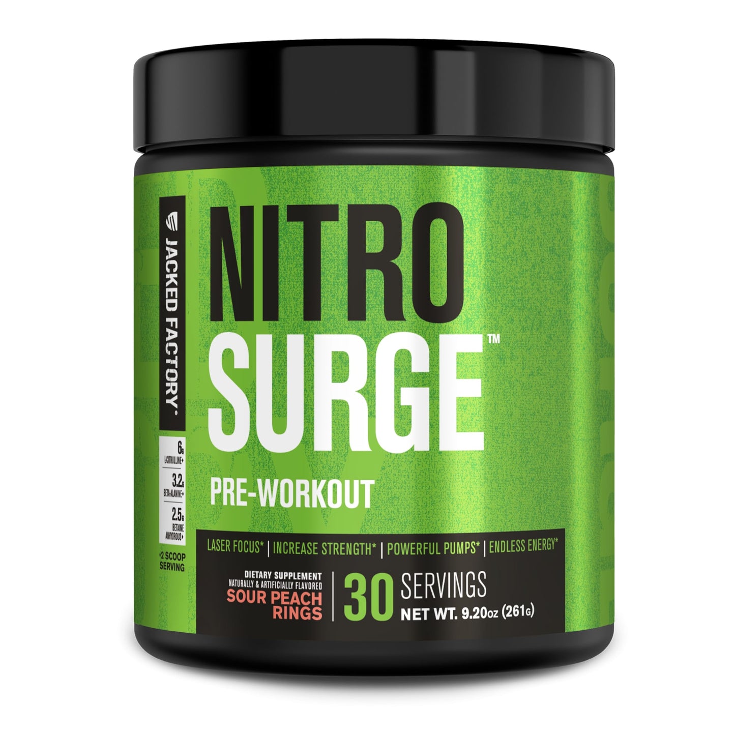 Jacked Factory NITROSURGE Pre Workout Supplement - Energy Booster, Instant Strength Gains, Clear Focus & Intense Pumps - NO Booster & Powerful Preworkout Energy Powder - 30 Servings, Blue Raspberry