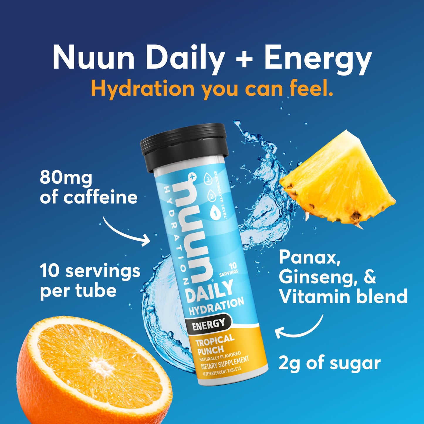 Nuun Energy Electrolyte Tablets with Ginseng, Caffeine from Green Tea Extract, Vitamin B12, B6, B5, Magnesium & 4 Other Electrolytes, Gluten Free & Vegan, Tropical Punch, 8 Pack (80 Servings Total) Nirvana Guru