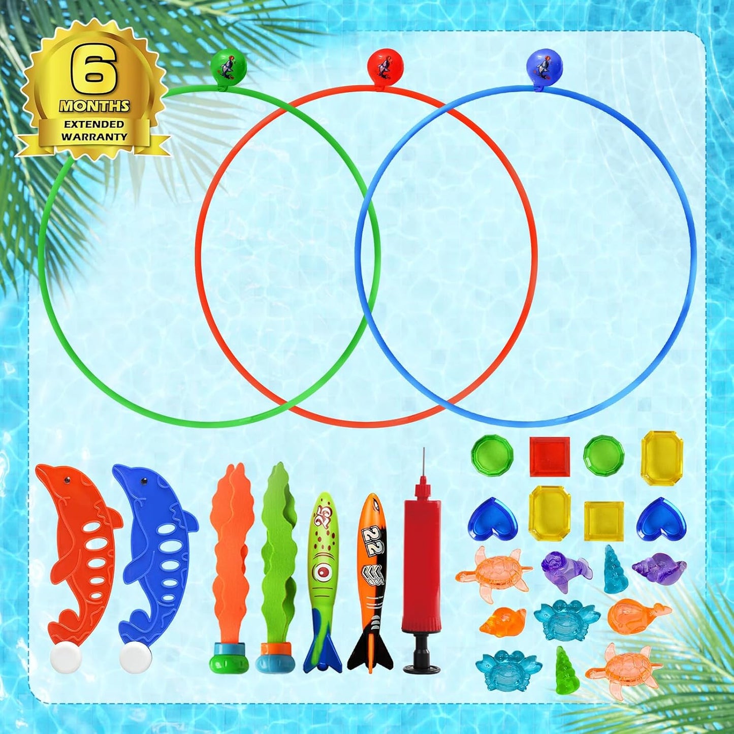 Jasonwell Pool Toys Diving Rings - 28PCS Swim Thru Rings Pool Game Diving Toys with Dive Ring Underwater Treasures Torpedo Bandits Fish Toy Fun Water Swimming Toy for Boys Girls Kids Teens Adults Nirvana Guru