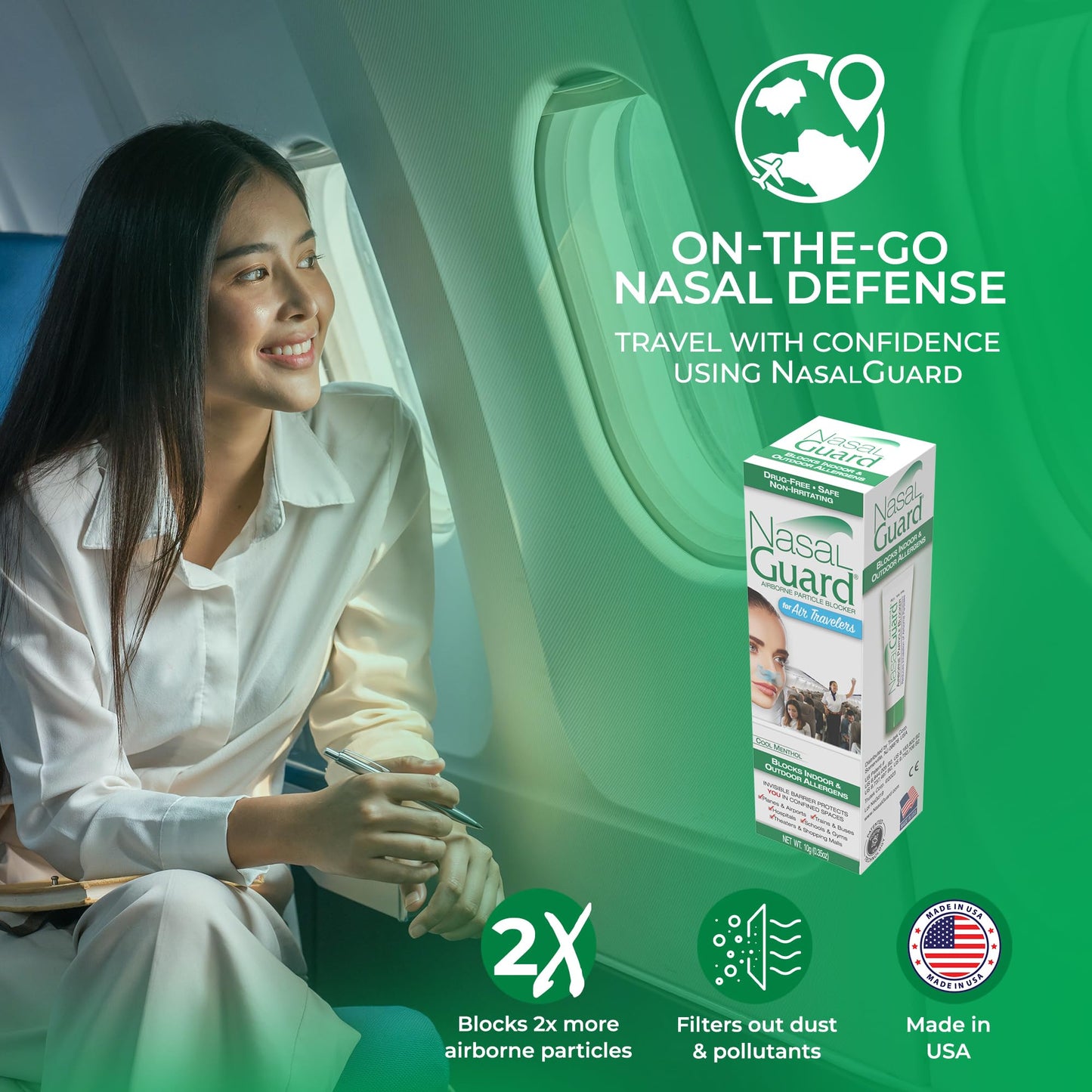 Airborne Particle Blocker Nasal Gel for Air Travelers - Drug-Free, Non-irritating, Non-drowsy, Airplane Travel Approved (Unscented) - Over 150 Applications Per Tube (0.1 oz, Pack of 1) Nirvana Guru