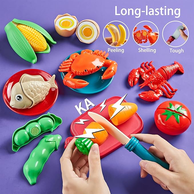Pretend Play Food for Kids Kitchen - 78Pc Cutting Toy with Storage Bag, Toys Veggies, Fruits, Fake Pizza Toy, Food, Accessories, Boys Girls Gift, 9.5 x 7 x 6 in (ZY-78) nirvanaguru