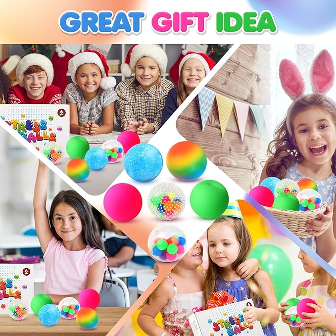 6 Set Squishy Sensory Stress Squeezing Balls forAdults: Best Calming Tool to Relieve Anxiety, Vent Mood and Improve Focus, Easter Basket Stuffers for Kids, Goodie Bag Stuffers nirvanaguru