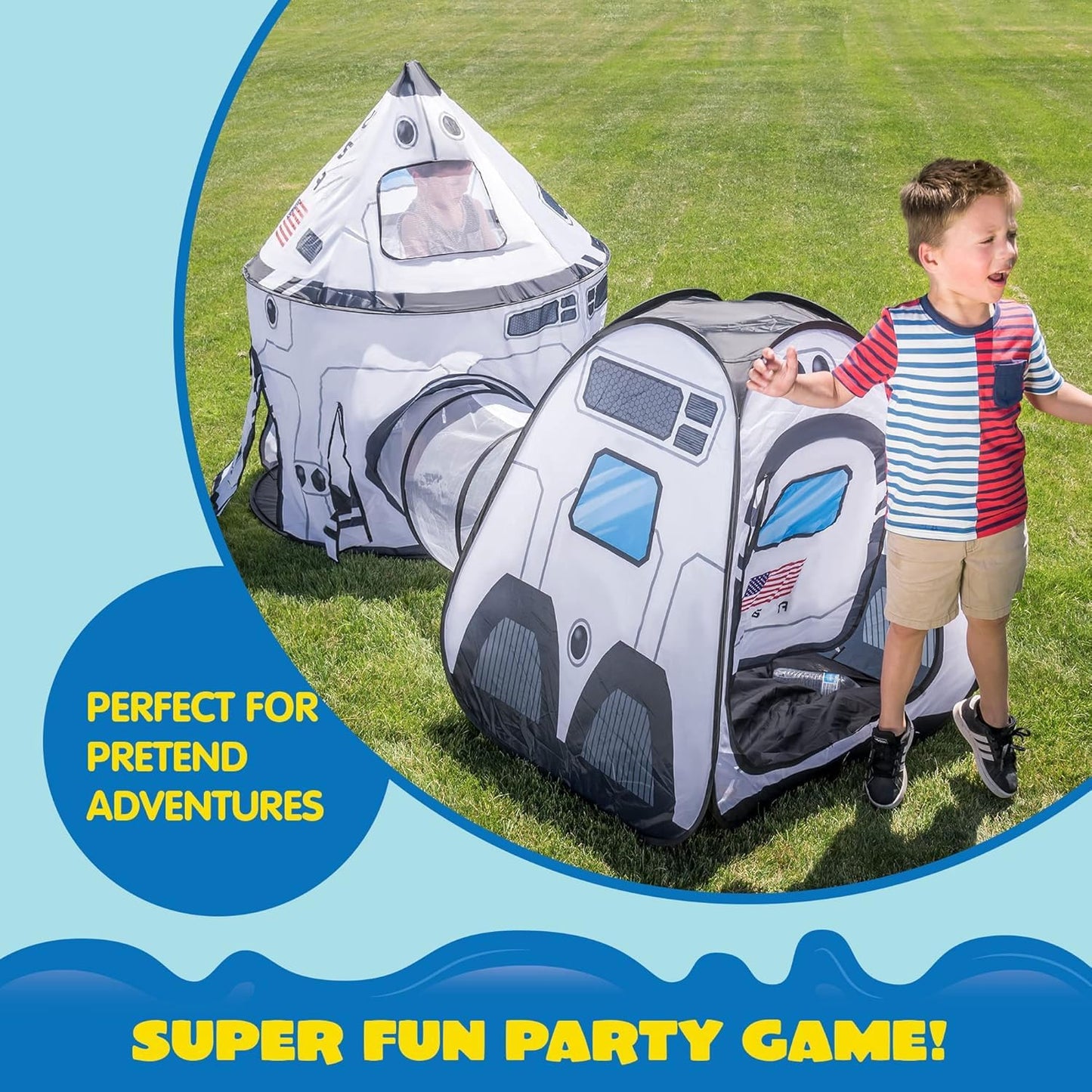JOYIN White Rocket Ship Pop up Play Tent with Tunnel and Playhouse Kids Indoor Outdoor Spaceship Tent Set Nirvana Guru