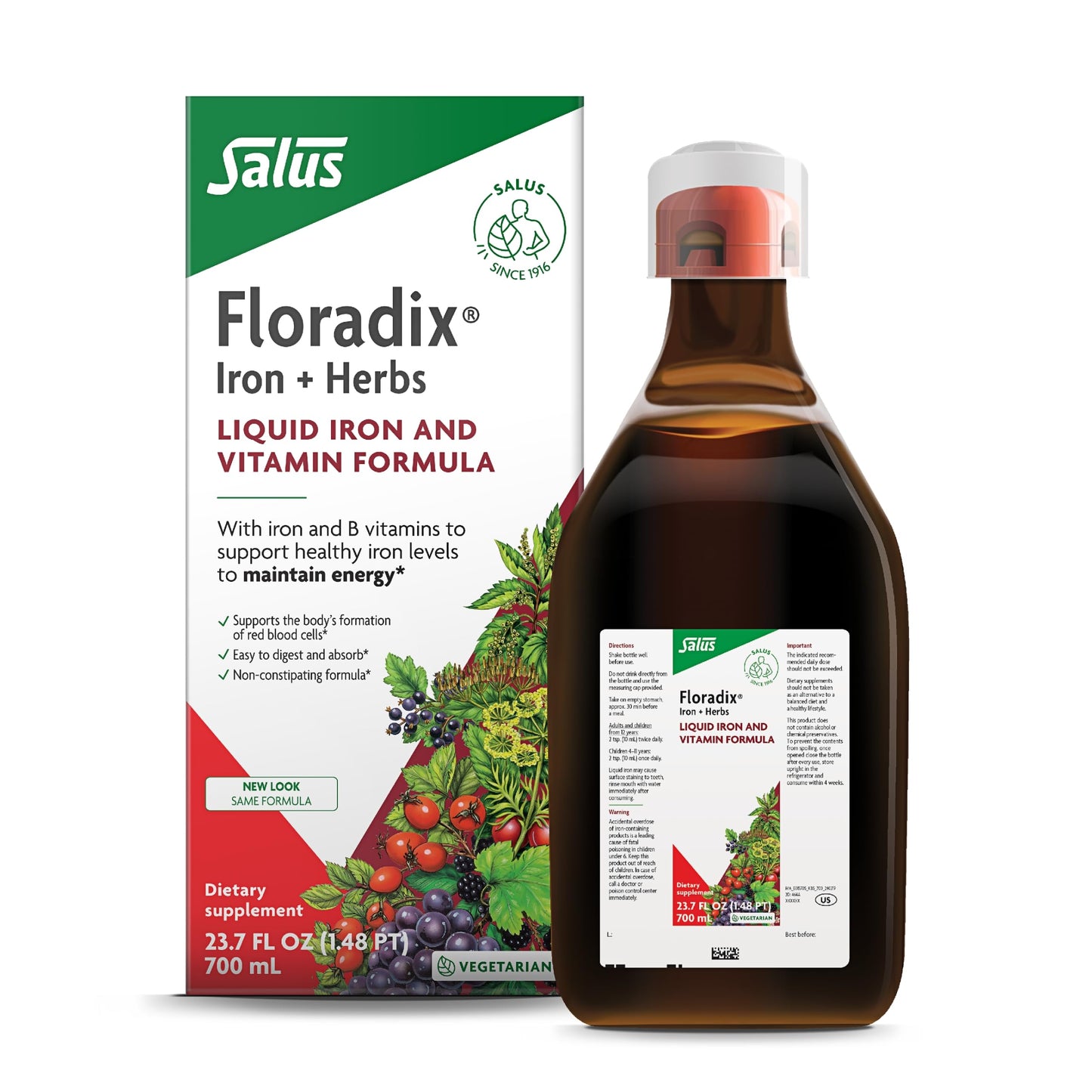 Floradix by Salus Iron & Herbs - Liquid Herbal Supplement for Energy Support* - Iron Supplement with Vitamin C & B Complex Vitamins - for Men & Women - 8.5 Fl Oz Nirvana Guru
