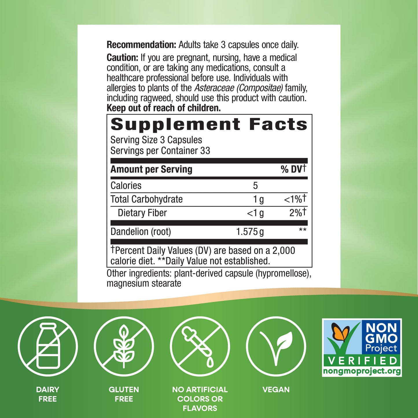 Nature's Way Dandelion Root, Traditional Diuretic Herb*, Traditionally Used to Soothe Digestive Upset*, Vegan Dandelion Root Capsules, 100 Count Nirvana Guru