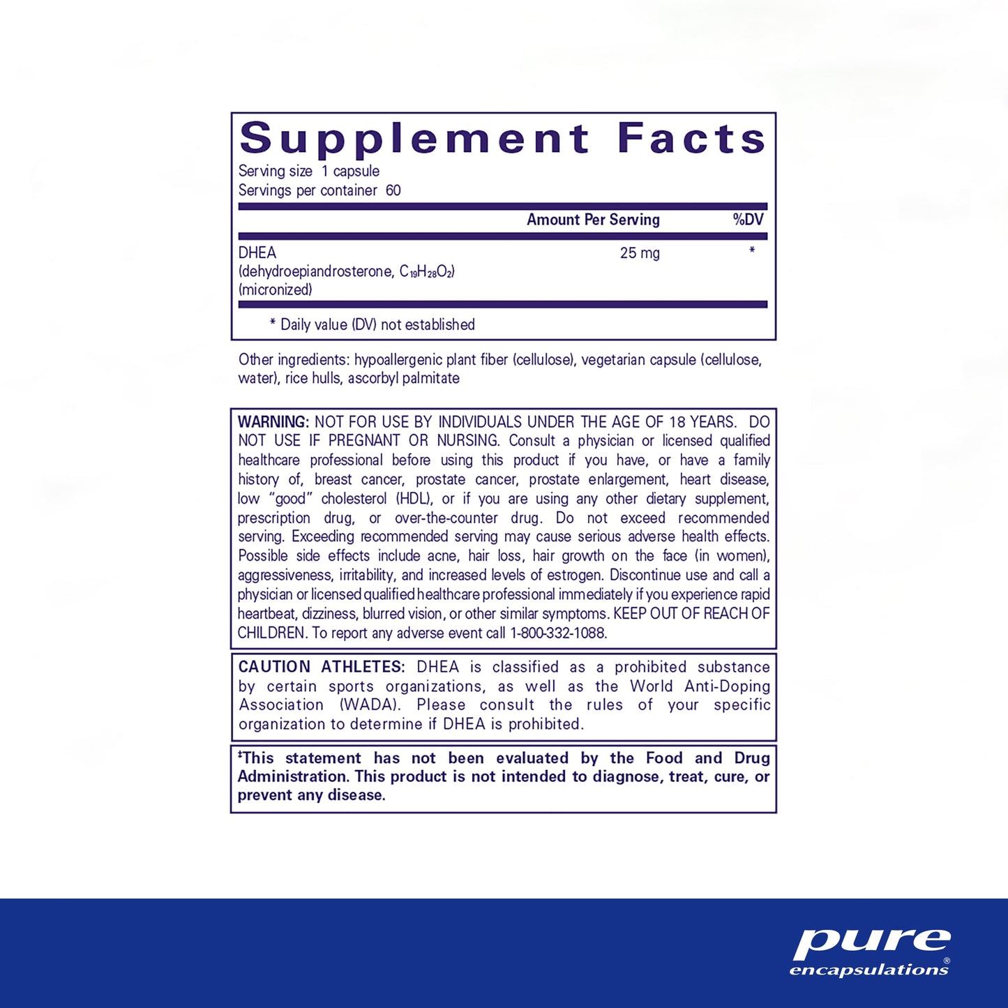 Pure Encapsulations DHEA 25 mg - Supplement for Immune Support, Hormone Balance, Metabolism Support, and Energy Levels* - with Micronized DHEA - 180 Capsules - Nirvana Guru