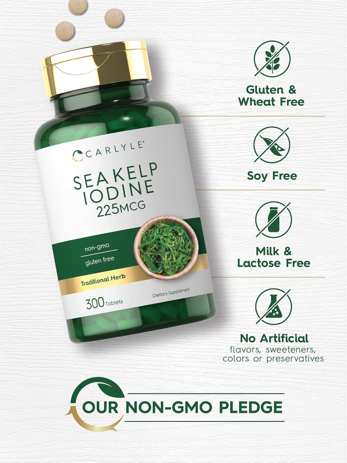 Carlyle Sea Kelp Iodine Supplement | 225mcg | 300 Tablets | Non-GMO, Gluten Free | Traditional Herb Supplement Nirvana Guru