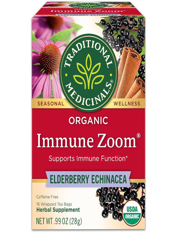 Traditional Medicinals Tea, Organic Immune Zoom Elderberry Echinacea, Supports Immune Function, 16 Tea Bags - Nirvana Guru