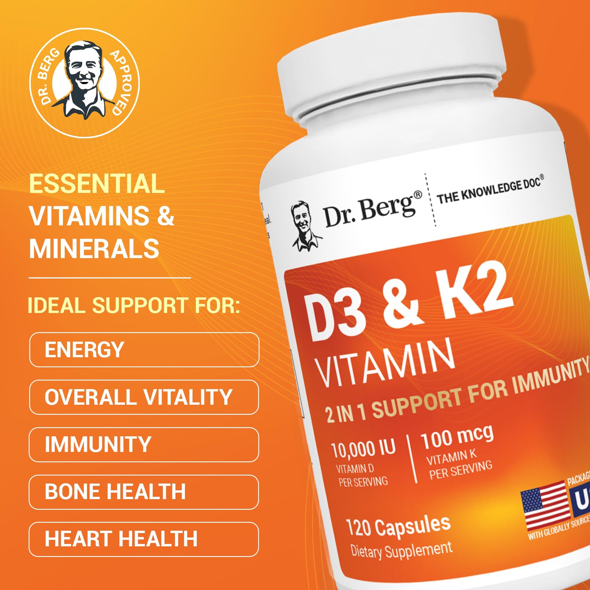 Dr. Berg Vitamin D3 K2 5000 IU with MCT Powder | Powerful 7-in-1 Formulation | 4X Lab-Tested & Verified | High Absorption Formula | K2 D3 Vitamin Supplement - 60 Capsules - Nirvana Guru