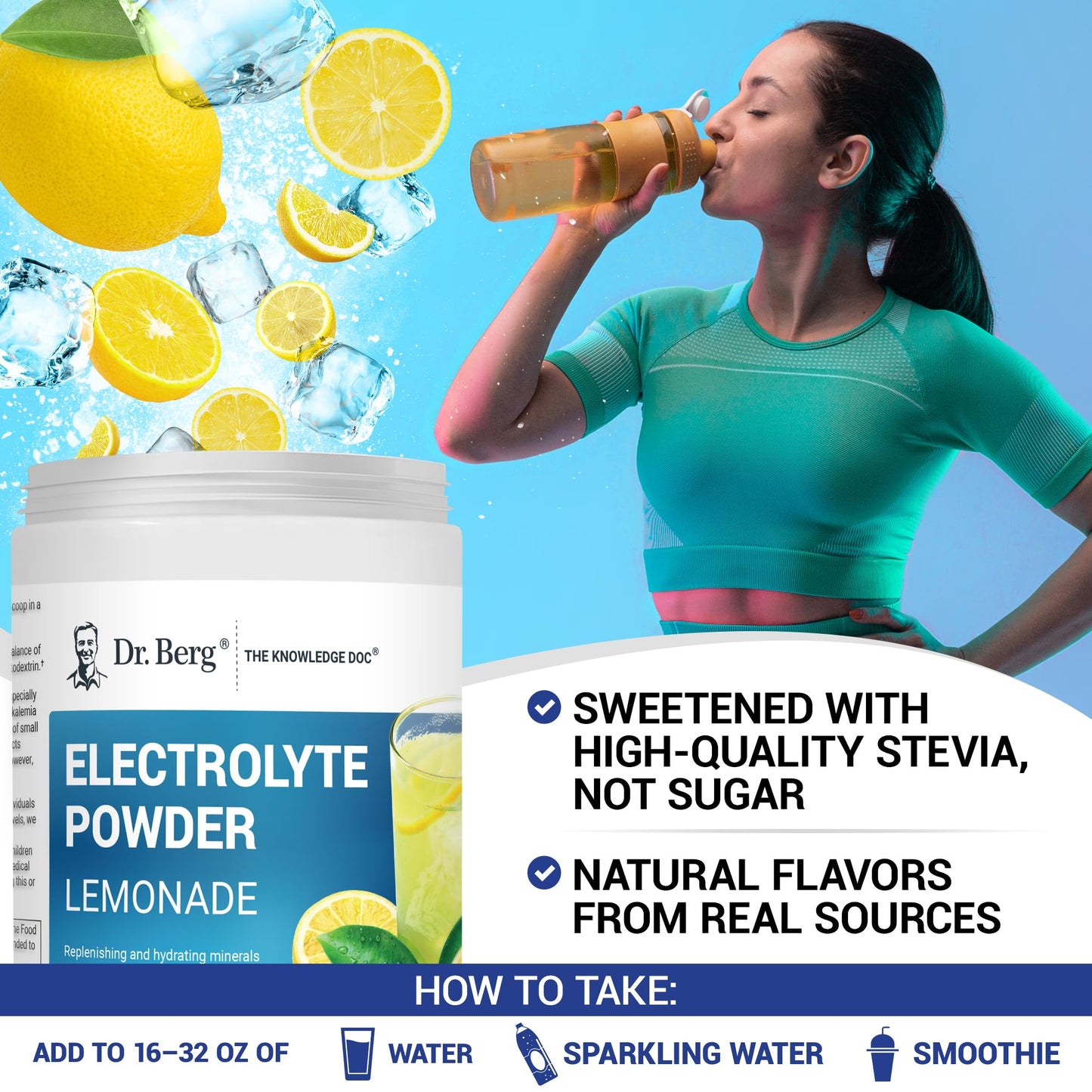 Dr. Berg Zero Sugar Hydration Keto Electrolyte Powder - Enhanced w/ 1000 mg of Potassium & Real Pink Himalayan Salt (NOT Table Salt) - Raspberry & Lemon Flavor Hydration Drink Supplement, 100 Servings