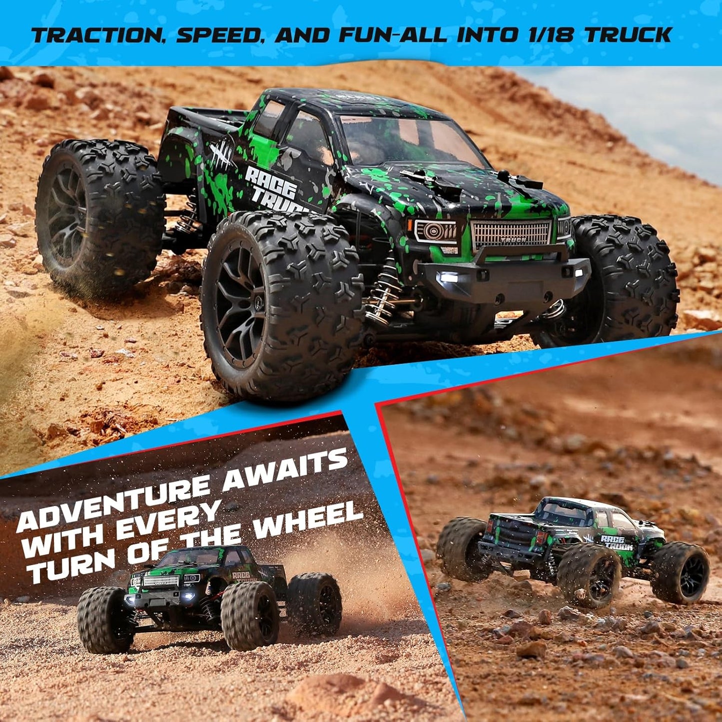 HAIBOXING 1:18 Scale All Terrain RC Car 18859, 36 KPH High Speed 4WD Electric Vehicle with 2.4 GHz Remote Control, 4X4 Waterproof Off-Road Truck with Two Rechargeable Batteries Nirvana Guru