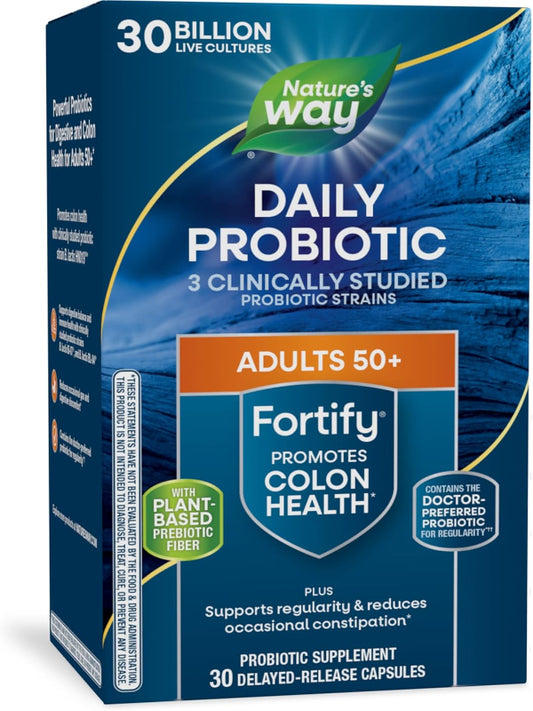 Nature's Way Fortify 50+ Daily Probiotic for Men and Women, 30 Billion Live Cultures, Colon, Digestive, and Immune Health Support* Supplement, 30 Capsules - Nirvana Guru