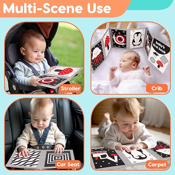 Black and White High Contrast Baby Books Flash Cards Tummy Time Mirror Toys Newborn Toys 0 6 Months Brain Development Infant Stimulating Sensory Toy 0-3 3-6 2 4 5 Months old Baby Boy Girl Shower Gifts nirvanaguru