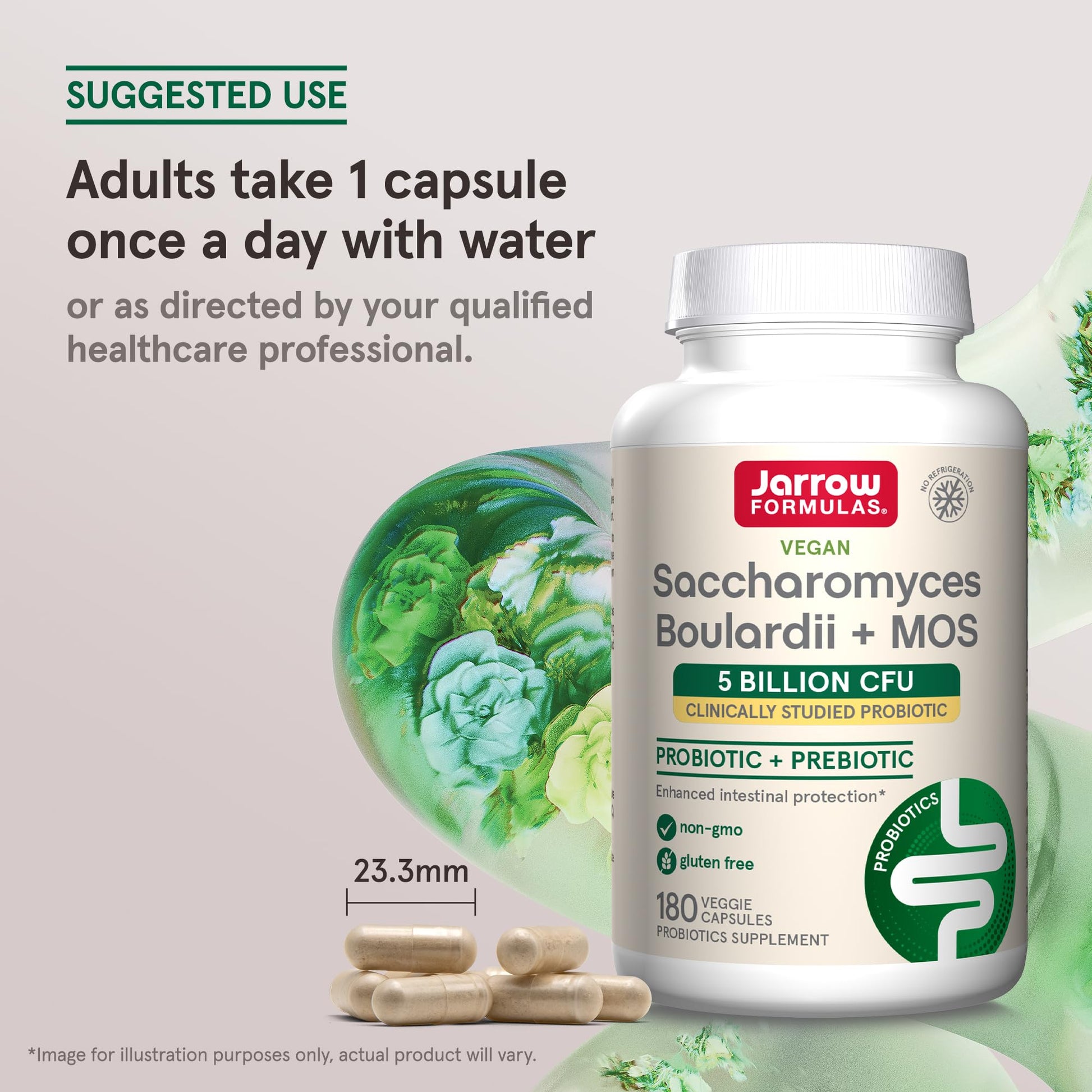 Jarrow Formulas Saccharomyces Boulardii Probiotics + MOS 5 Billion CFU Probiotic Yeast for Intestinal Health Support, Gut Health Supplements for Women and Men, 180 Veggie Capsules, 180 Day Supply - Nirvana Guru