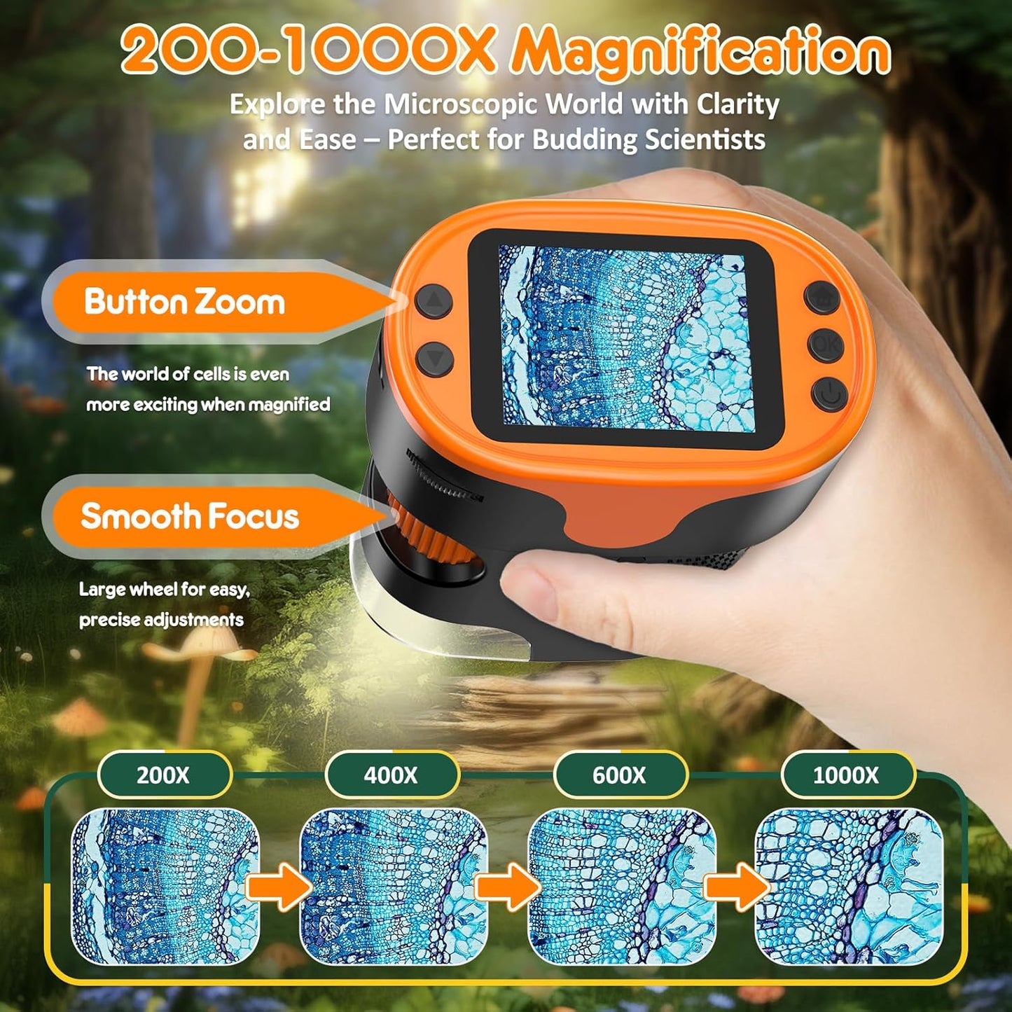 1000X Handheld Microscope for Kids 4K 2.0" Screen Rechargeable Mini Pocket Digital Microscopes w/Slides Kit Portable Edu Gift Age 4-6 8-12 Children Students Nirvana Guru