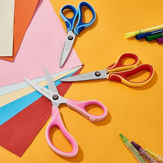 7" Student Scissors Set of 3-pack,Pointed Tip Blades,Kids Scissors Ages 8-10 8-12 8-16 for School Crafting Project,Great for DIY, Arts, Home, Red/Pink/Blue nirvanaguru
