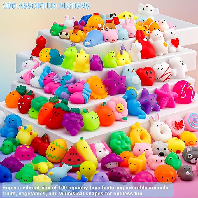 100 Pack Mochi Squishy Toys, Party Favors for Kids 4-8-12, Classroom Birthday Xmas Gifts Treasure Box Prizes Goodie Bag Stuffers, Mini Squishy Fidget Toys, Carnival Prizes in Bulk nirvanaguru