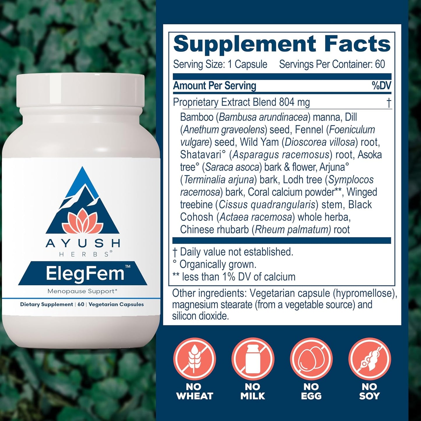 Ayush Herbs ElegFem - Menopause Supplements for Women, Hormone Balance for Women, Perimenopause Natural Hormone Support, Hot Flash Support with Cohosh - 60 Vegetarian Capsules (1 Count) Nirvana Guru