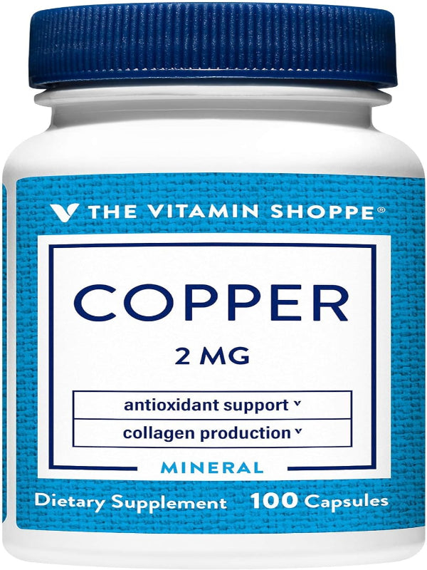 The Vitamin Shoppe Copper 2MG (Copper Gluconate) Supplement - Essential Antioxidant for Iron Metabolism & Immune Support - Once Daily Mineral for Overall Health (100 Capsules) Nirvana Guru