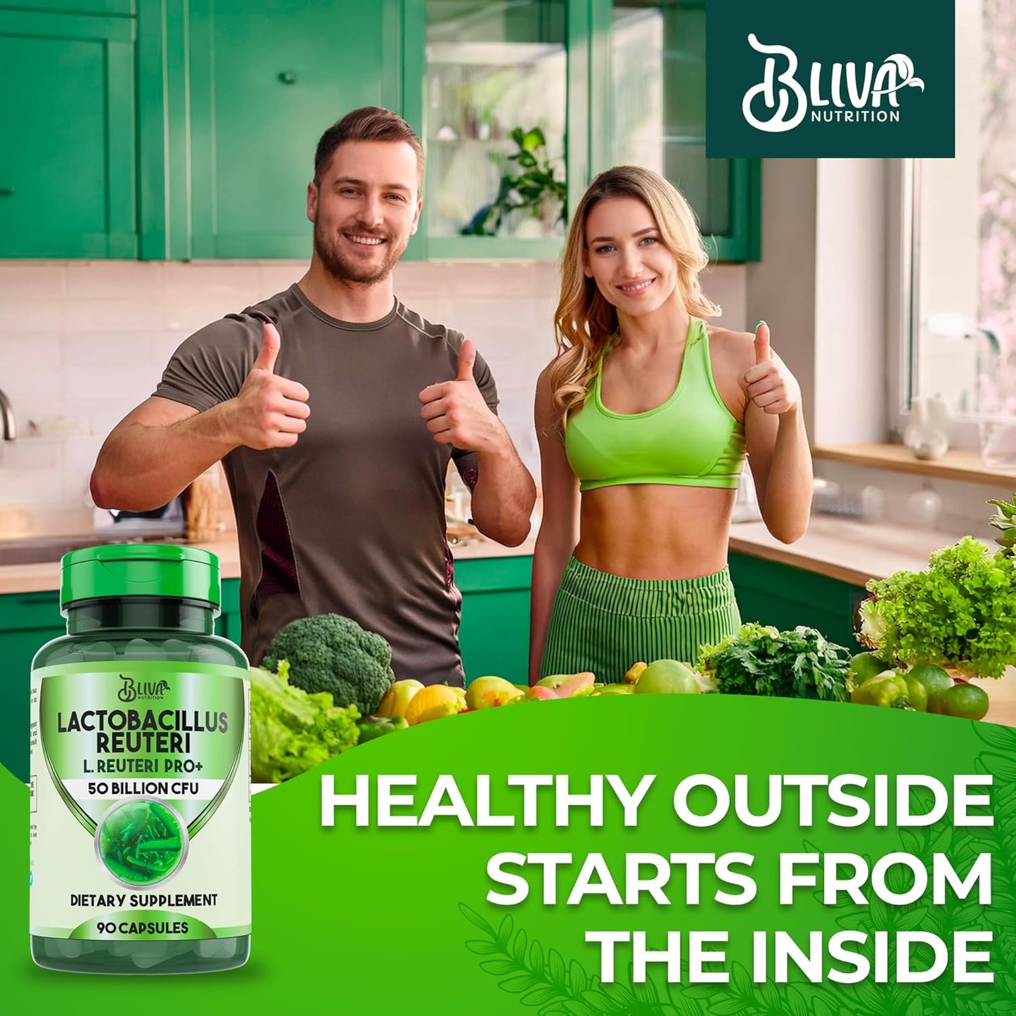 BLIVA Lactobacillus Reuteri Capsules – L Reuteri - 50 Billion CFU per Serving - Highest CFU Count L Reuteri Supplement - 90 Capsules - Nirvana Guru