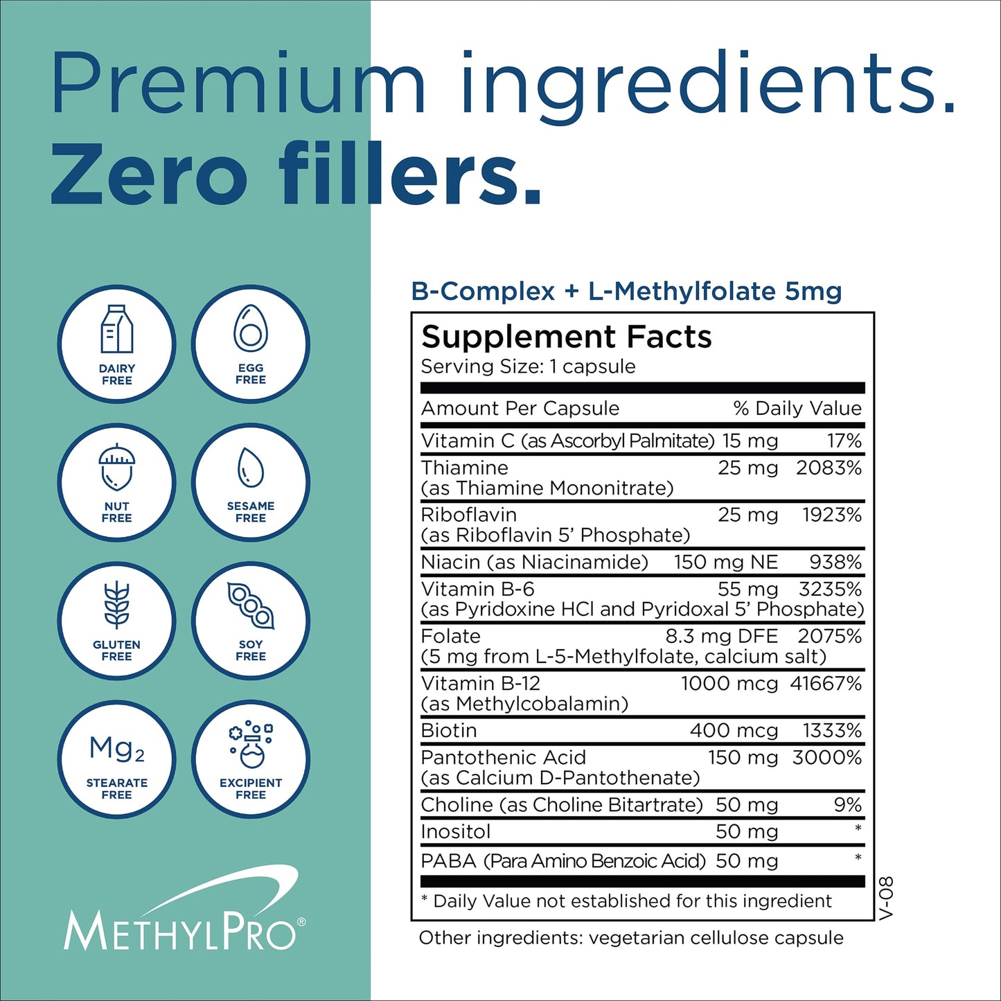 MethylPro B-Complex + L-Methylfolate 5 mg - Methylated Vitamin B Complex for Women and Men, Cellular Energy Support with Folate, Niacin and Biotin, VIT B Supplement - 90 Vegan Capsules - Nirvana Guru