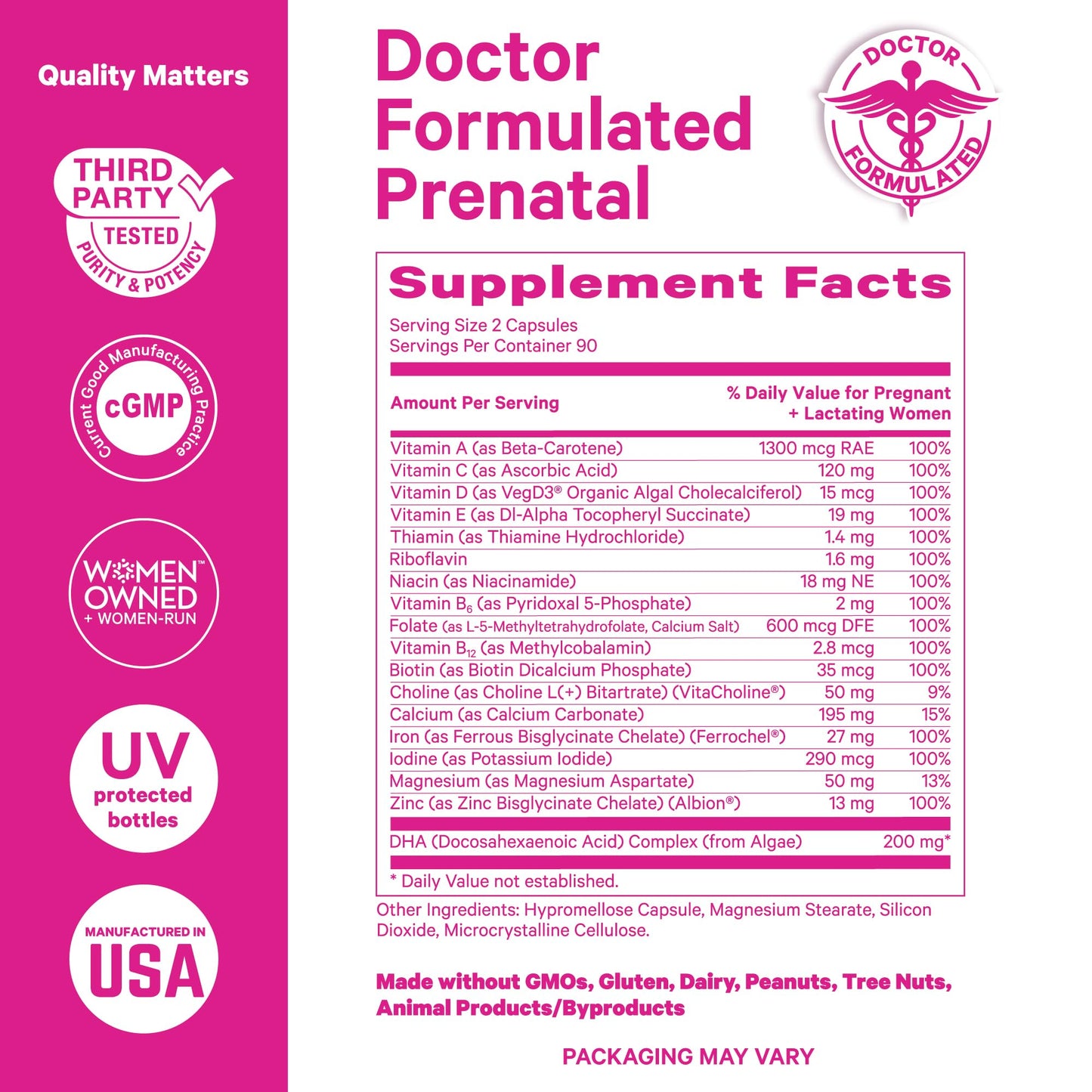 Pink Stork Total Prenatal Vitamins with DHA, Folate, Iron, Choline, and Vitamin B12 - Prenatals for Women to Support Fetal Development, Pregnancy Essentials, Berry Essence, 60 Capsules, 1 Month Supply Nirvana Guru