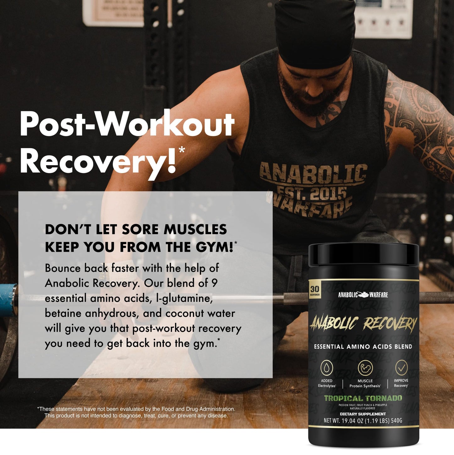 Anabolic Warfare Anabolic Recovery Essential Amino Acid Blend - Post-Workout Recovery & Premium Hydration to Build Muscle (Tropical Tornado, 30 Servings) Nirvana Guru