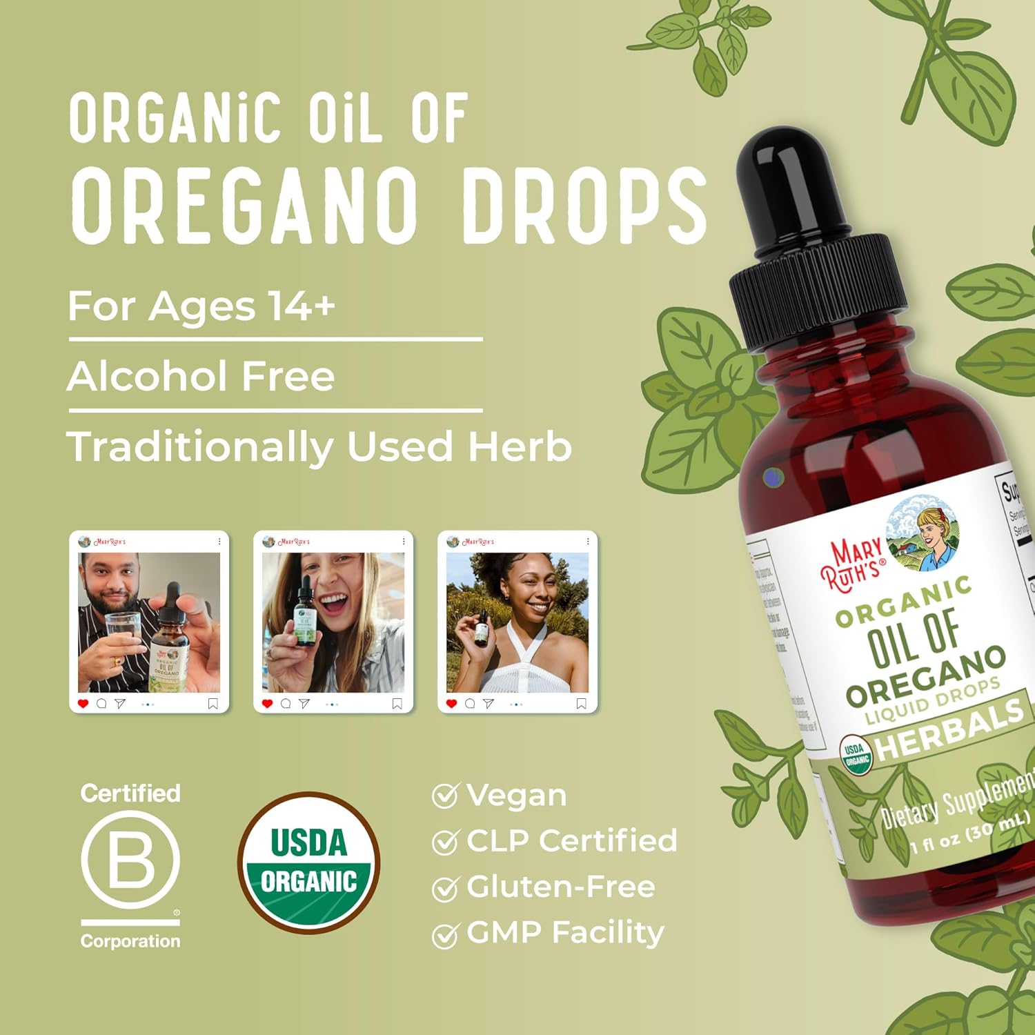 MaryRuth Organics Oregano Oil Drops | 6 Month Supply | USDA Organic Oil of Oregano Liquid | Herbal Blend for Immune Support | Digestive Health | Overall Health | Vegan | Sugar Free | Non-GMO | 1 Fl Oz - Nirvana Guru
