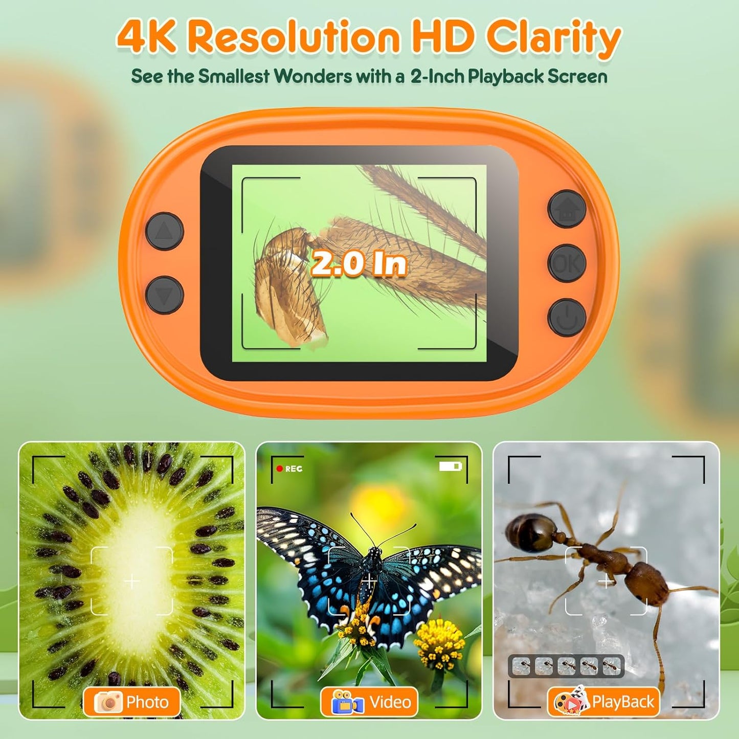 1000X Handheld Microscope for Kids 4K 2.0" Screen Rechargeable Mini Pocket Digital Microscopes w/Slides Kit Portable Edu Gift Age 4-6 8-12 Children Students Nirvana Guru