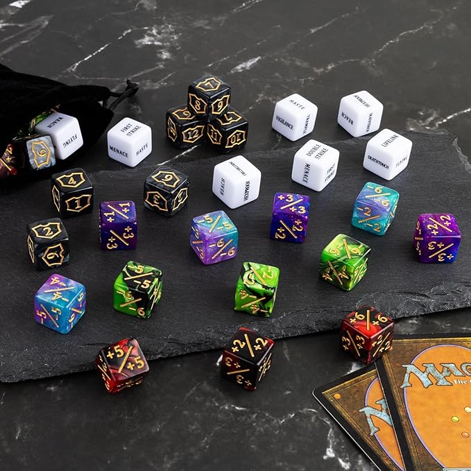 63 Pieces MTG Dice Counters Bulk Ability Keywords MTG Tokens Shield Life Counter 6 Sided Dice Set for Magic The Gathering,TCG,Cards Gaming Accessories nirvanaguru