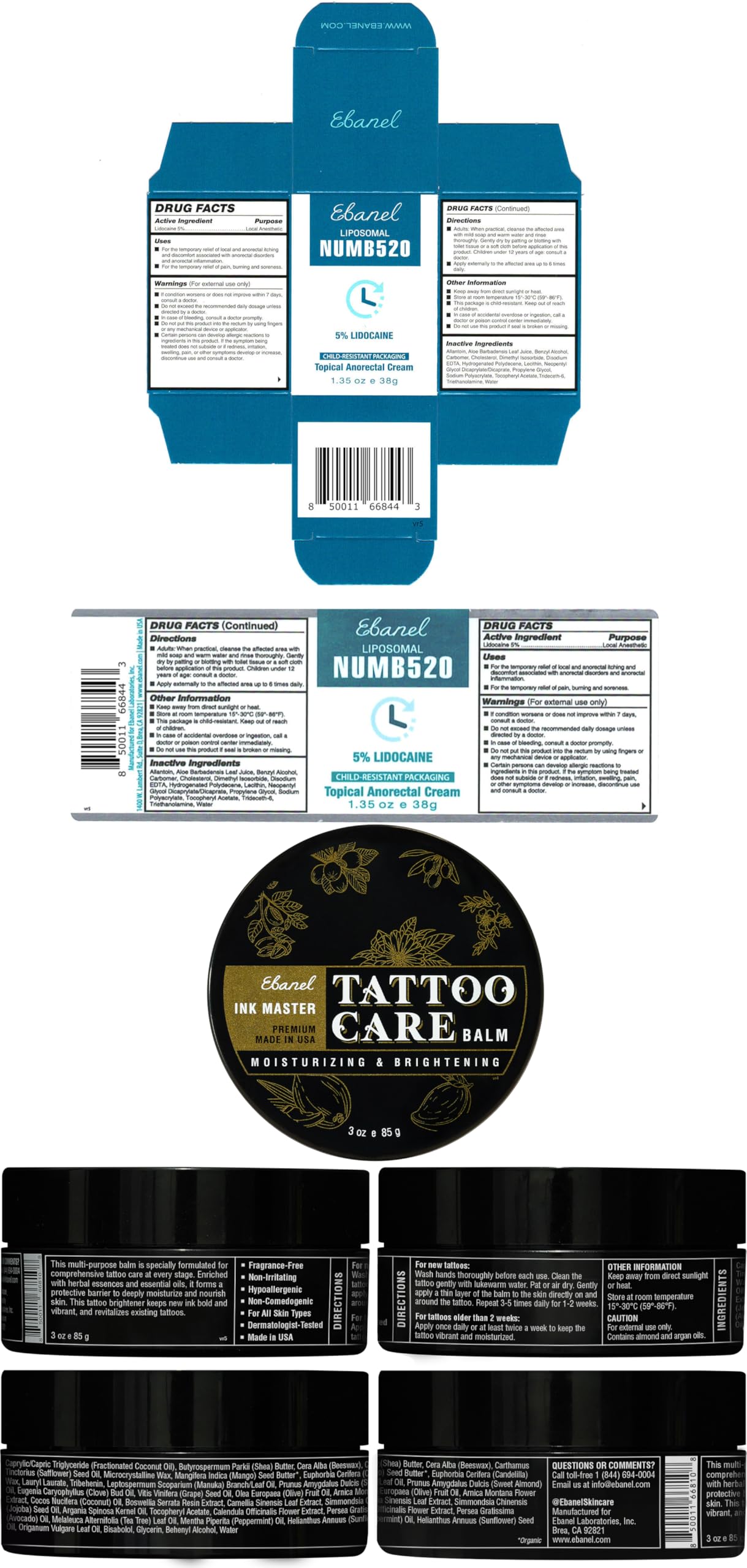 Ebanel 5% Lidocaine Numbing Cream, Pain Relief Burn Itch Numb Cream, Maximum Strength Topical Anesthetic with Allantoin, Vitamin E for Local and Anorectal Uses, Hemorrhoid Treatment, 1.35 Oz
