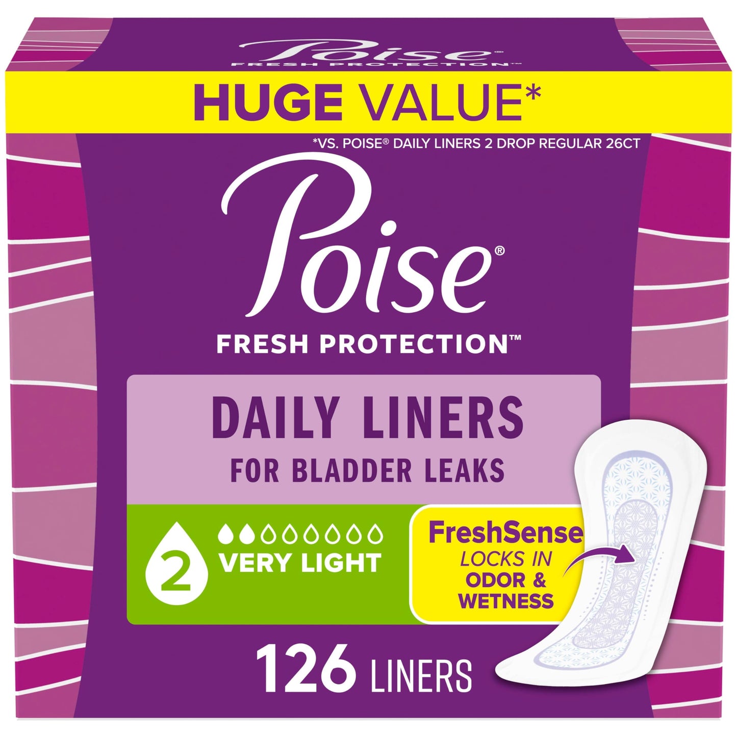 Poise Daily Liners, Incontinence Panty Liners, 2 Drop Very Light Absorbency, Regular Length, 48 Count of Pantiliners, Packaging May Vary