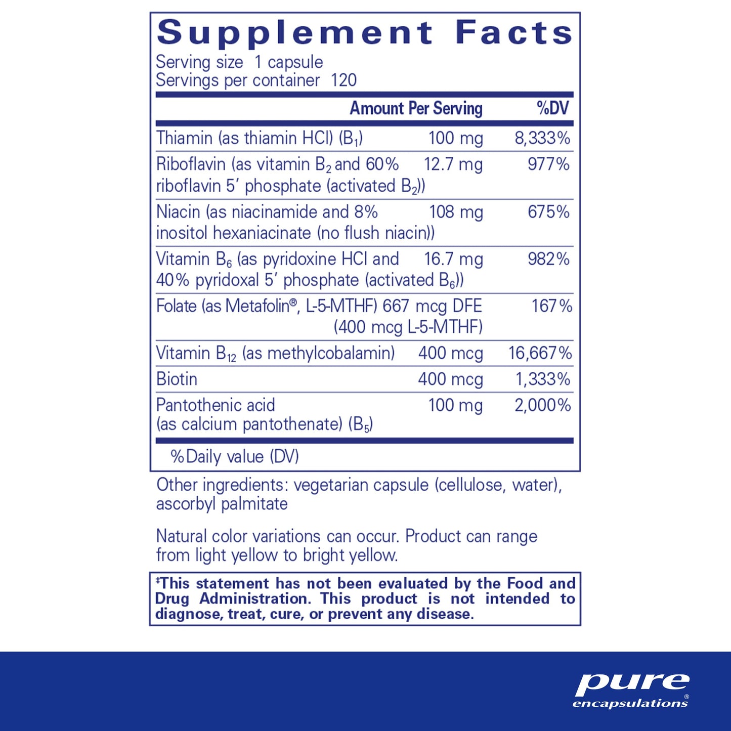 Pure Encapsulations B-Complex Plus - B Vitamins Supplement to Support Neurological Health, Cardiovascular Health, Energy Levels & Nervous System Support* - with Vitamin B12 & More - 120 Capsules Nirvana Guru