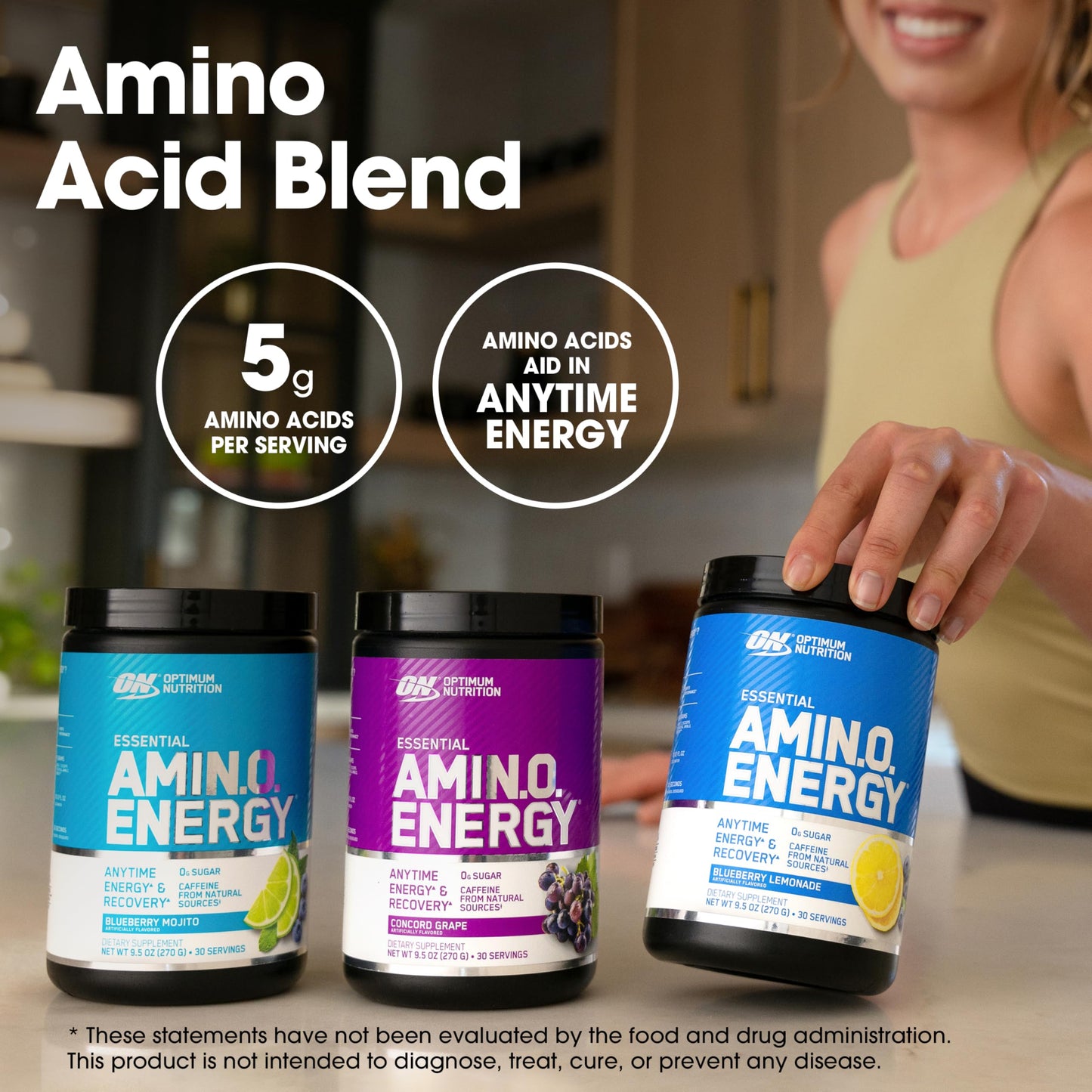Optimum Nutrition Amino Energy - Pre Workout with Green Tea, BCAA, Amino Acids, Keto Friendly, Green Coffee Extract, Energy Powder - Concord Grape, 65 Servings (Packaging May Vary)