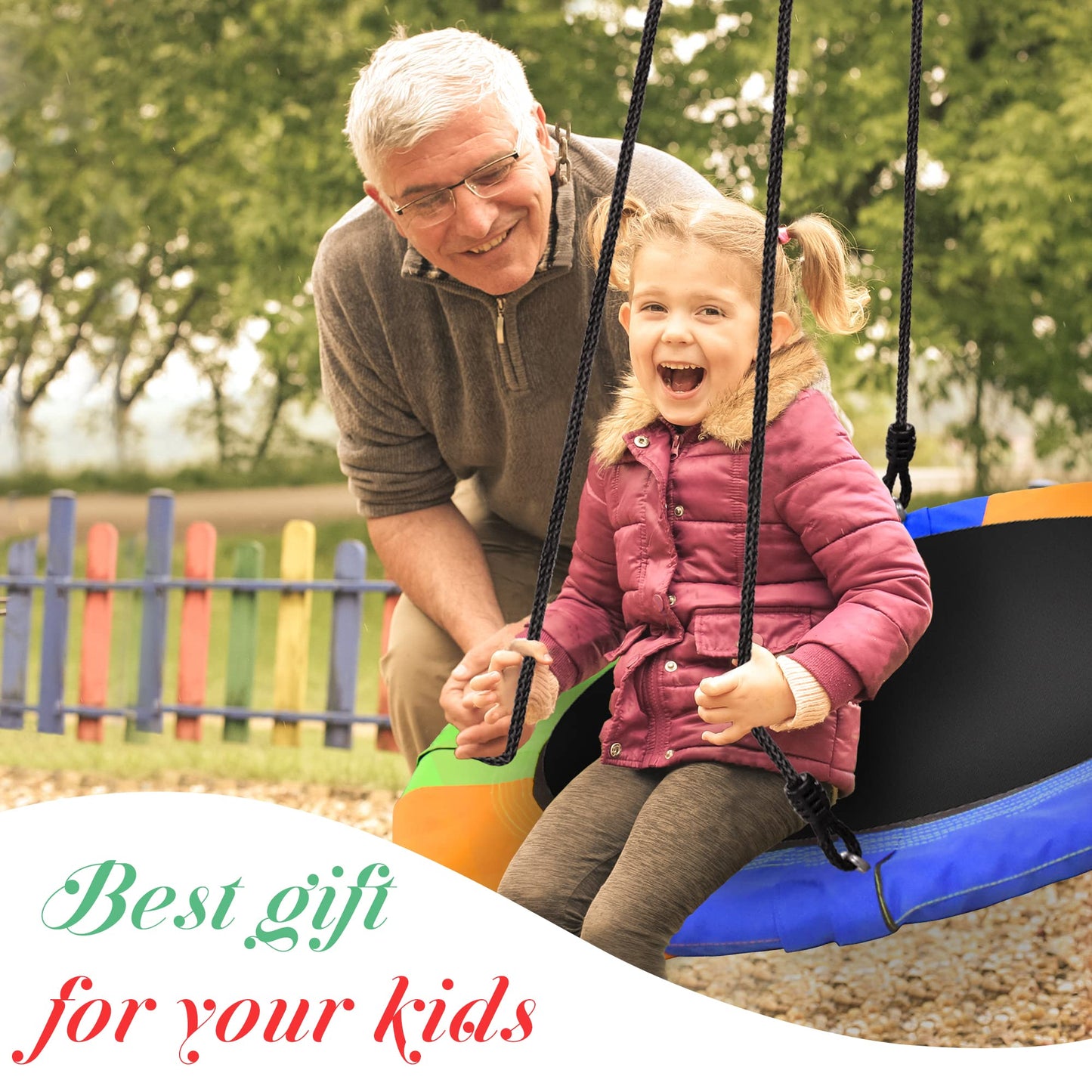 PACEARTH 40 Inch Saucer Tree Swing Flying 900lb Weight Capacity 2 Added Hanging Straps Adjustable Multi-Strand Ropes Colorful Safe and Durable Swing Seat for Children-Green Nirvana Guru