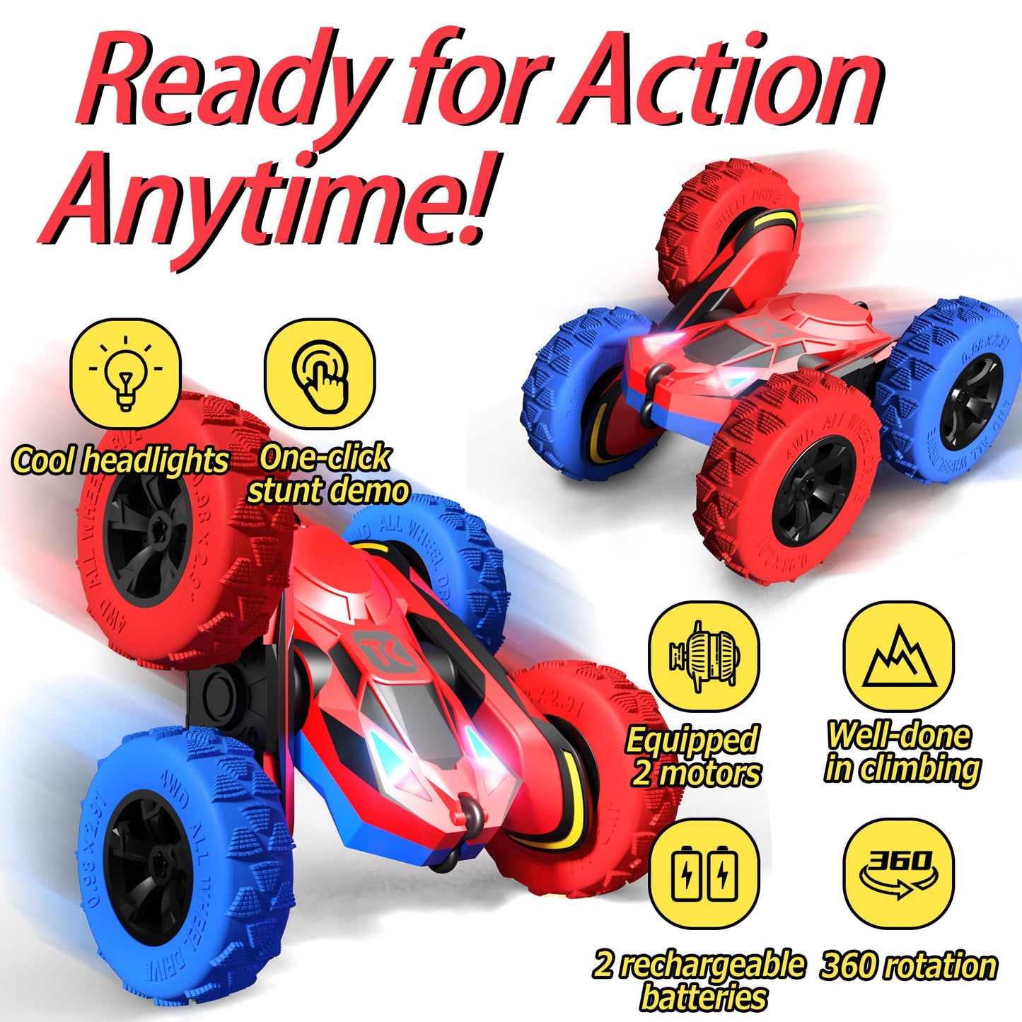 Threeking RC Stunt Cars Remote Control Car Double-Sided Driving 360-degree Flips Rotating Car Toy, Green Nirvana Guru