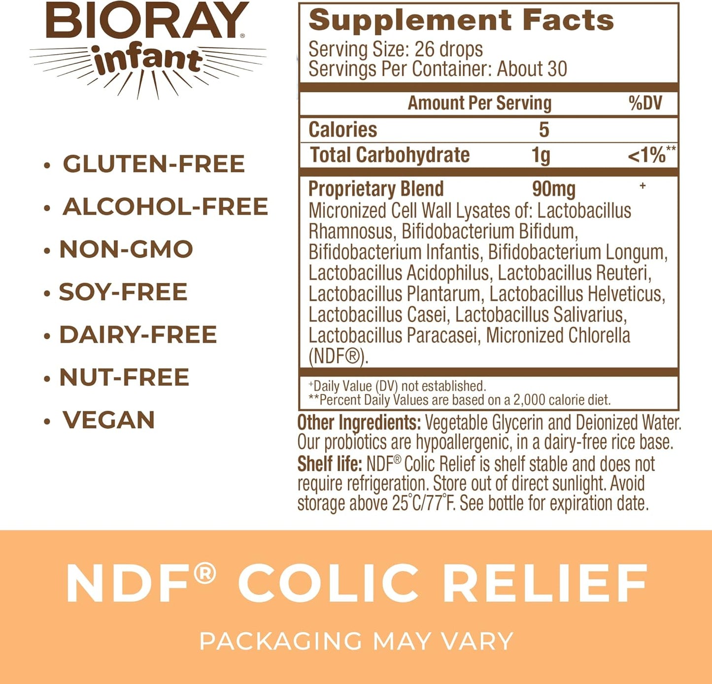 BIORAY Infant NDF Colic Relief - 1 fl oz - 11-Strain Probiotic Lysate - Ease Discomfort in The Stomach, GI Tract & Colon - Non-GMO, Vegetarian, Gluten Free - Approx. 30 Servings Nirvana Guru