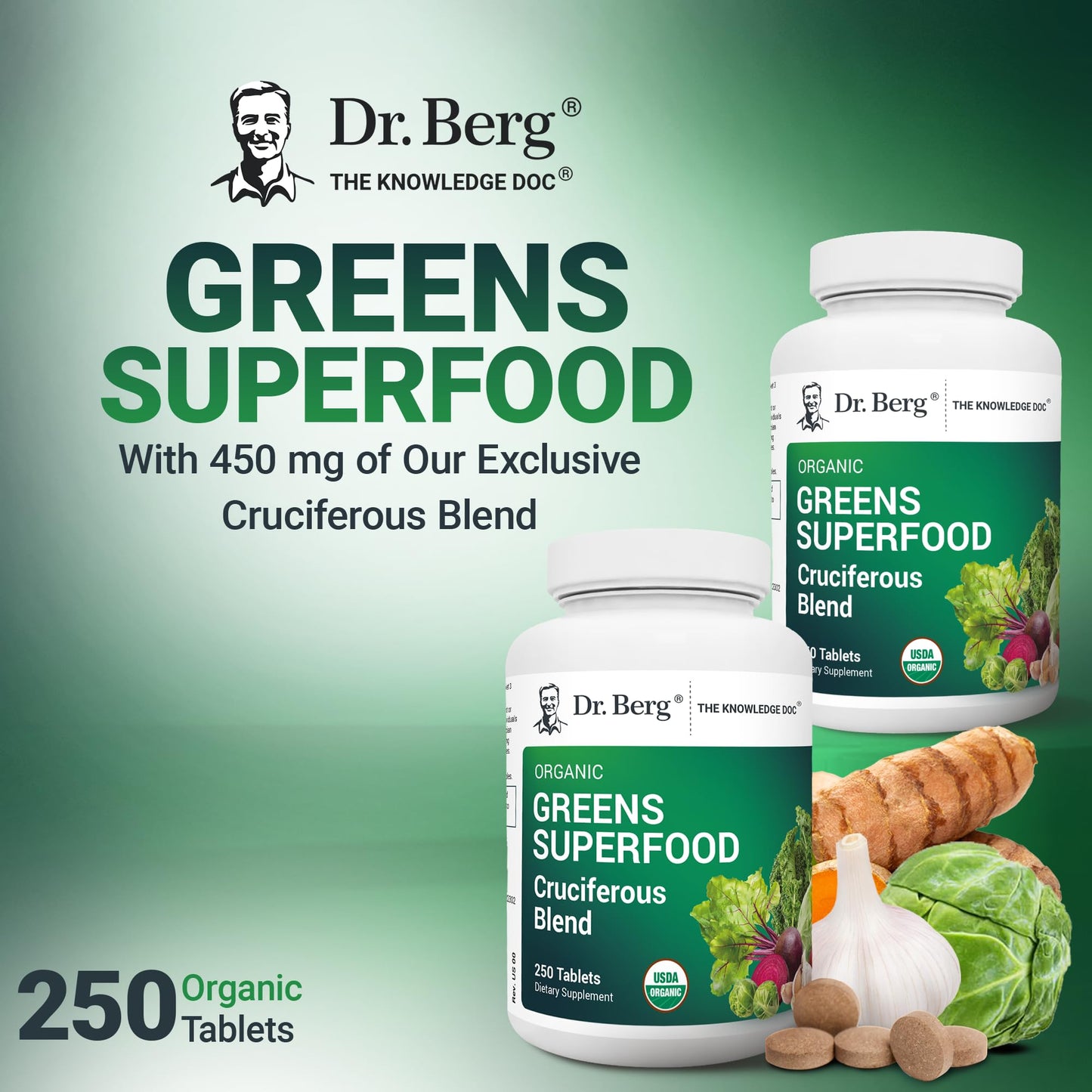 Dr. Berg's Greens Superfood Cruciferous Vegetable Tablets - Vegetable Supplements for Adults w/ 11 Phytonutrient Super Greens Tablets - Energy, Immune System & Liver Veggie Tablets - 90 Tablets - Nirvana Guru