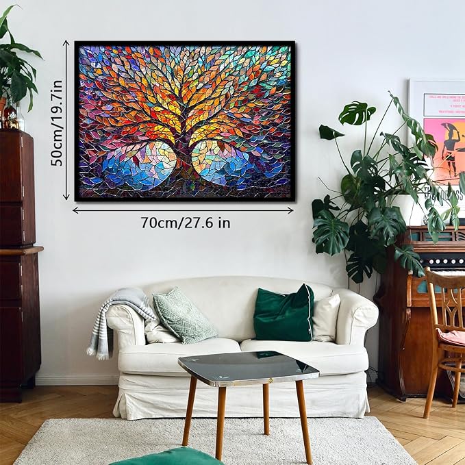 PICKFORU Stained Glass Puzzle Tree of Life Puzzles for Adults 1000 Pieces, Impossible Hard Difficult Challenging Puzzles for Adults, Colorful Mosaic Tree of Life Jigsaw Puzzle 1000 Pieces nirvanaguru