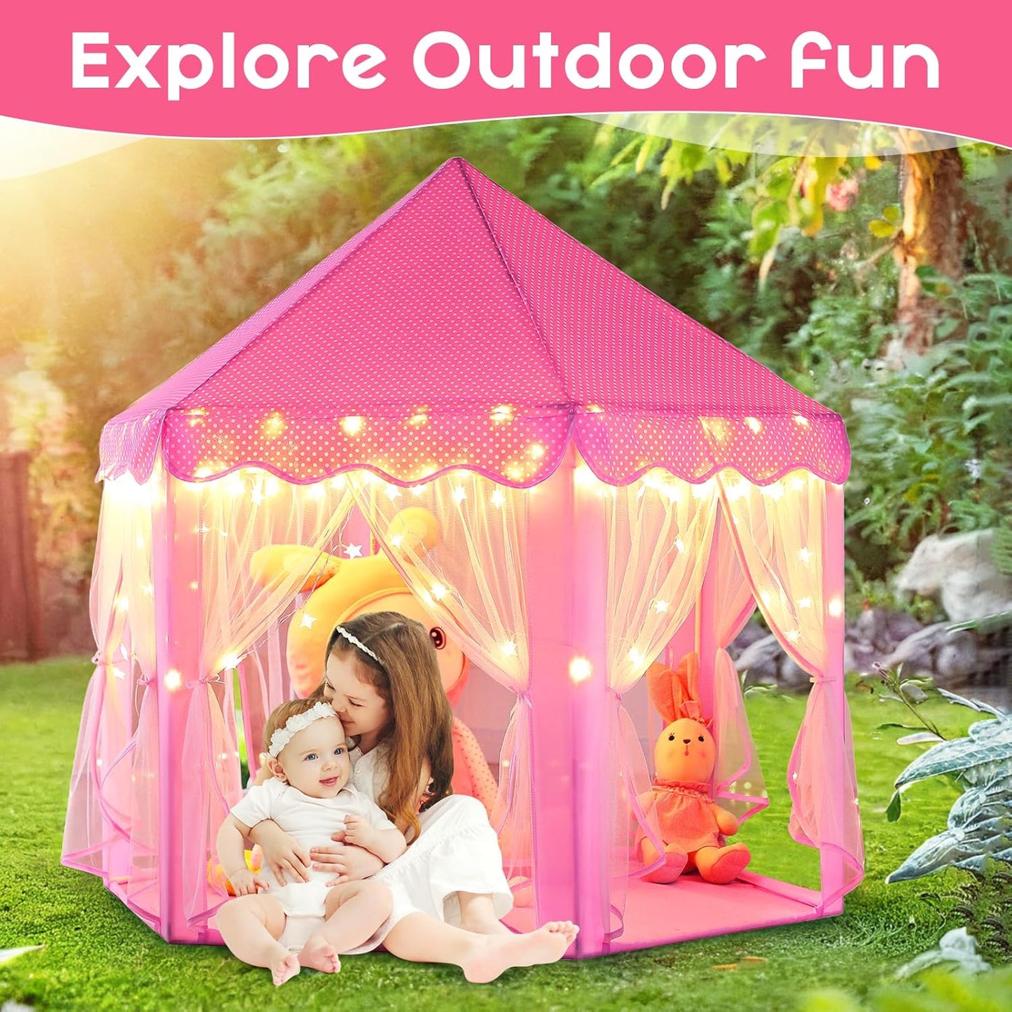 Monobeach Princess Tent Girls Large Playhouse Kids Castle Play Tent with Star Lights Toy for Children Indoor and Outdoor Games, 55'' x 53'' (DxH) Nirvana Guru