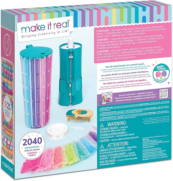 Make It Real Heishi Bead Kit - Vibrant Colors - Creative Beading Set for Kids Compatible with Bracelet Maker - Organize with Storage Case nirvanaguru