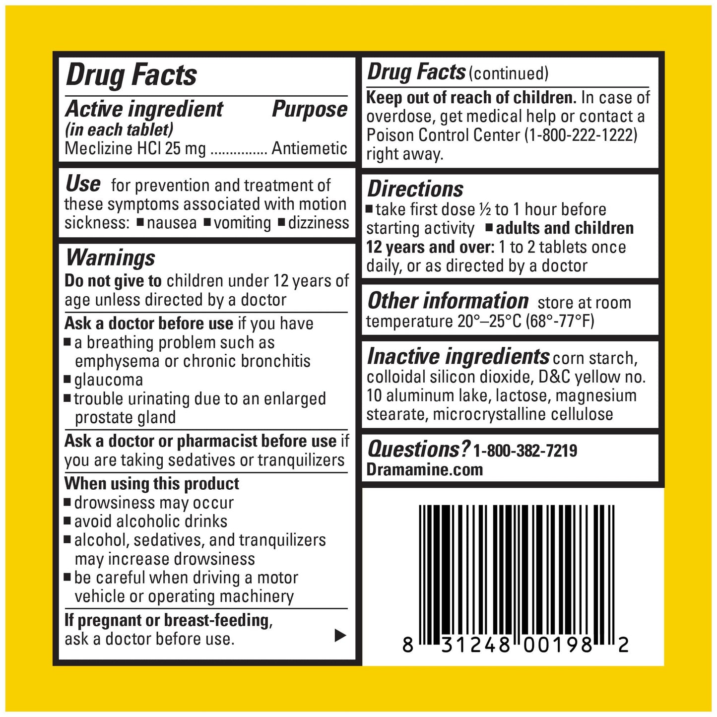 Dramamine All Day Less Drowsy, Motion Sickness Relief, 8 Count
